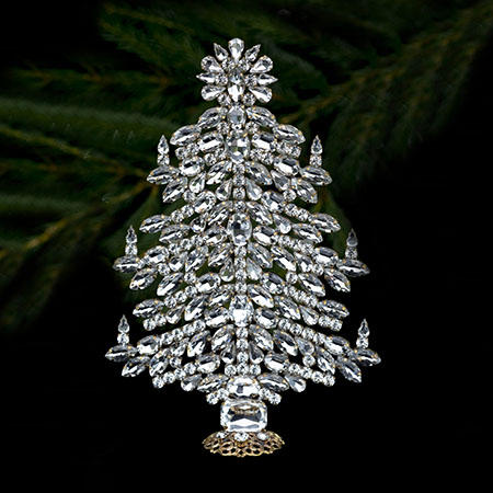 Handcrafted vibrant tabletop crystal Christmas tree.