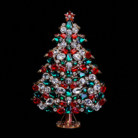 3D Christmas tree handcrafted from festive colors rhinestones.