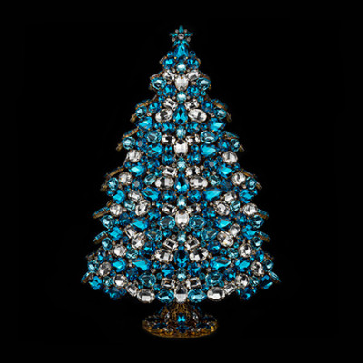Handmade Czech 3D rhinestones Christmas tree - aqua color.