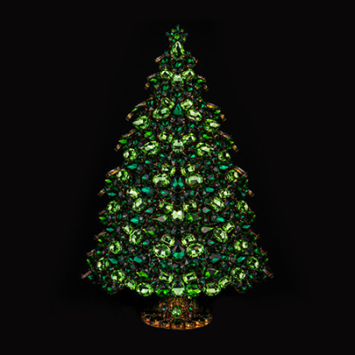 Handmade Czech 3D rhinestones Christmas tree - green color.