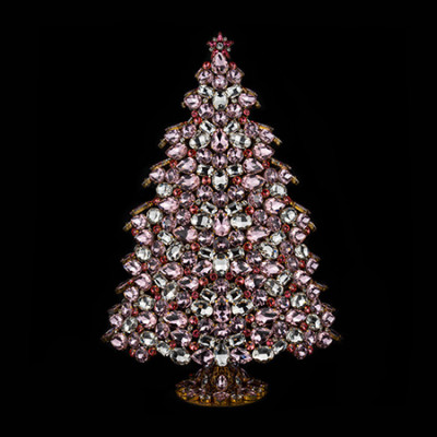 Handmade Czech 3D rhinestones Christmas tree - pink color.