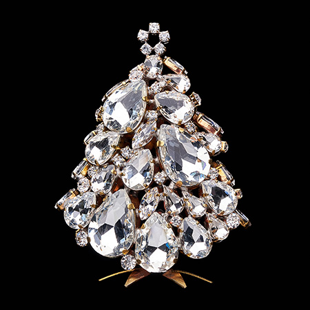 Vintage 3D Christmas tree Glitzy Gleam from clear rhinestones.