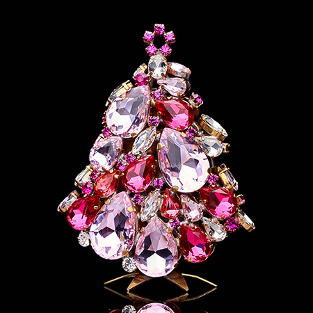 Vintage 3D Christmas tree Glitzy Gleam from pink rhinestones.