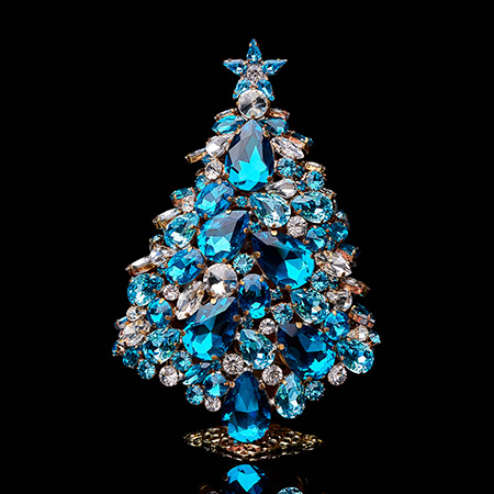 Czech handmade magical 3D Christmas tree in blue rhinestones.