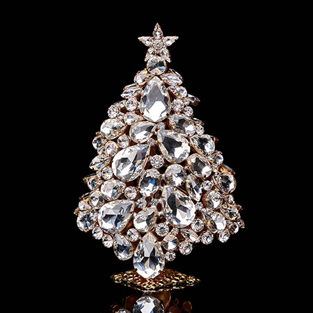 Czech handmade magical 3D Christmas tree from clear rhinestones.