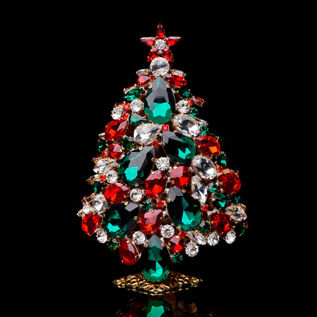 Czech handmade 3D Christmas tree from festive colors rhinestones.