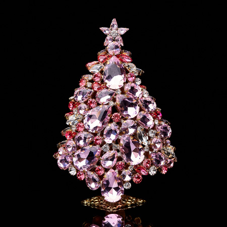 Czech handmade magical 3D Christmas tree from pink rhinestones.