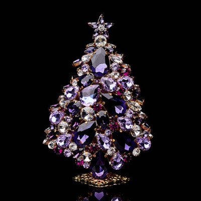 Czech handmade magical 3D Christmas tree from purple rhinestones.