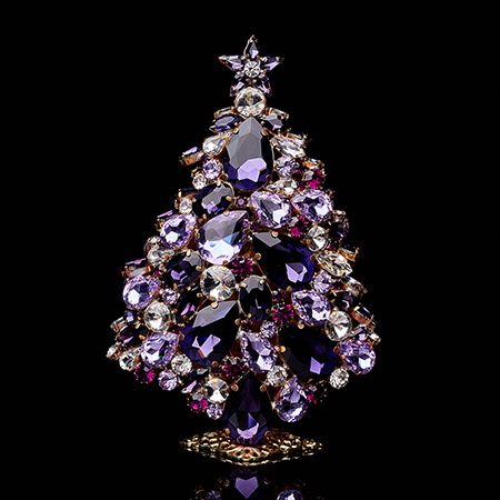 Czech handmade magical 3D Christmas tree from purple rhinestones.