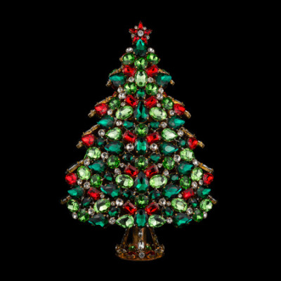 3D Christmas tree from festive colored rhinestones crystals.