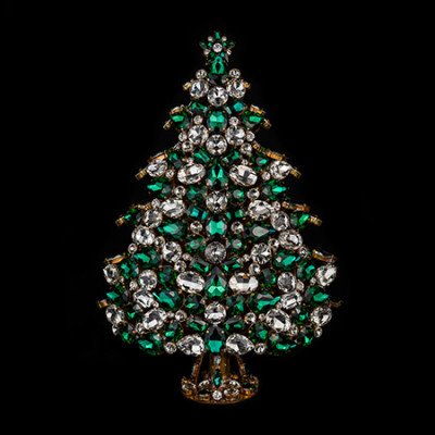 3D tabletop Christmas tree handcrafted with green  rhinestones.