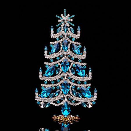 Bethlehem table top christmas tree, clear and aqua rhinestones.