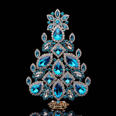 Vintage Christmas tree handcrafted with aqua rhinestones