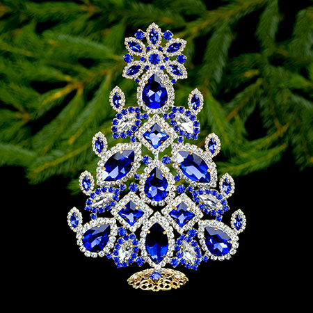 Vintage Christmas tree handcrafted with blue rhinestones.