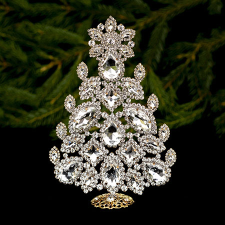 Vintage Christmas tree handcrafted with clear rhinestones.