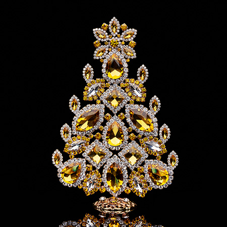 Vintage Christmas tree handcrafted with yellow rhinestones