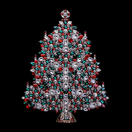 Tabletop Christmas tree handcrafted with colored rhinestones