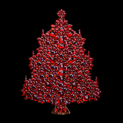 Tabletop Christmas tree handcrafted with red rhinestones