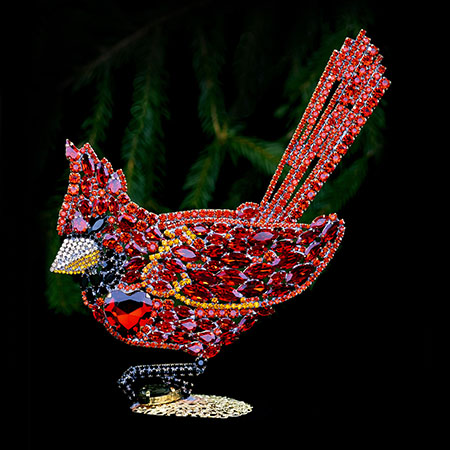 The Cardinal, crystal ornament from red colored rhinestones.