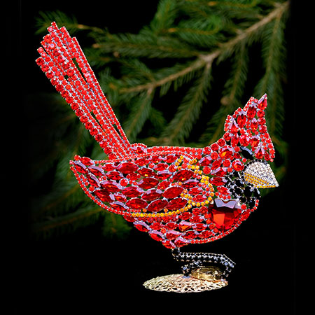 The Cardinal, crystal ornament from red colored rhinestones.