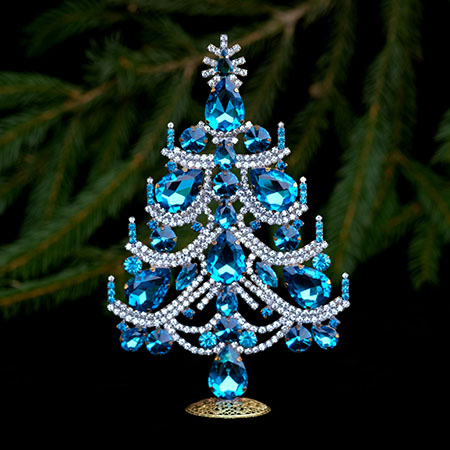 Charming Xmas tree - handcrafted and decorated with blue crystal.