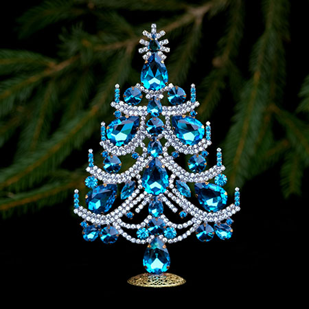 Charming Xmas tree - handcrafted and decorated with blue crystal.