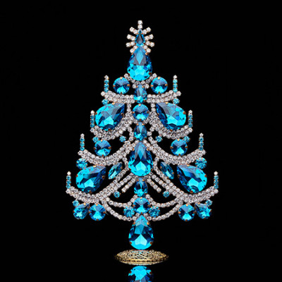 Charming handcrafted tabletop Xmas tree - with aqua rhinestone crystals