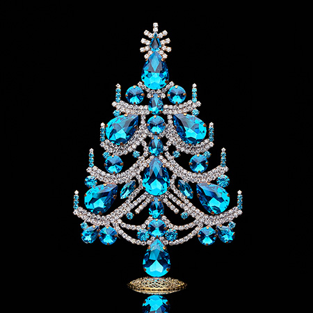 Charming handcrafted tabletop Xmas tree - with aqua rhinestone crystals