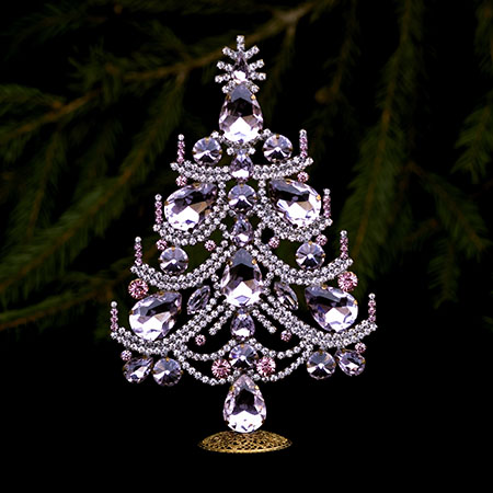 Charming handcrafted tabletop Xmas tree - with rosa rhinestone crystals.
