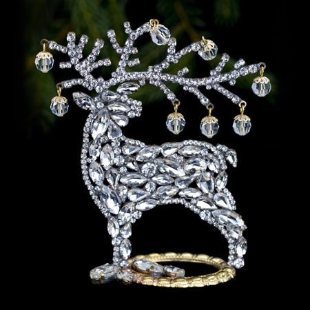 Christmas decoration - table top reindeer with clear rhinestones.