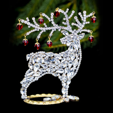 Christmas decoration - reindeer with clear and red rhinestones.