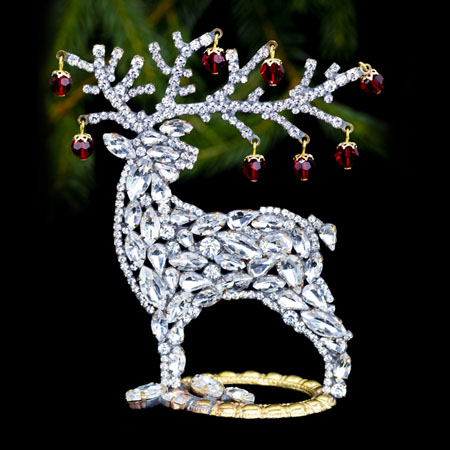 Christmas decoration - reindeer with clear and red rhinestones.