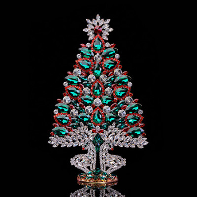 Czech handmade tabletop Christmas tree  from colored rhinestones.