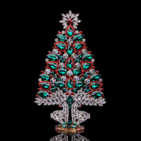 Czech handmade tabletop Christmas tree  from colored rhinestones.