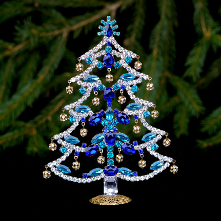 Tabeltop Christmas tree - handmade with blue rhinestones.