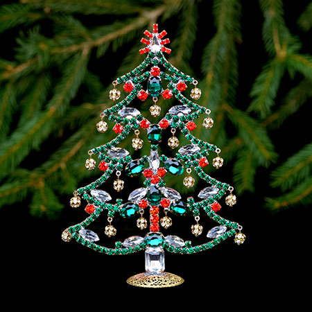 Czech handmade Christmas tree - tabletop Christmas decoration with colored rhinestones.