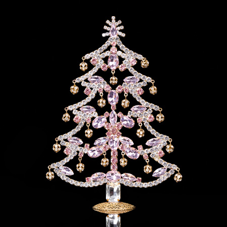 Crystalline Christmas tree decorated from pink rhinestones