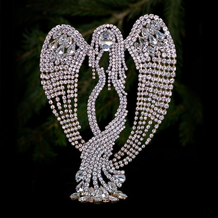 The celestial angel from clear colored rhinestone crystals.