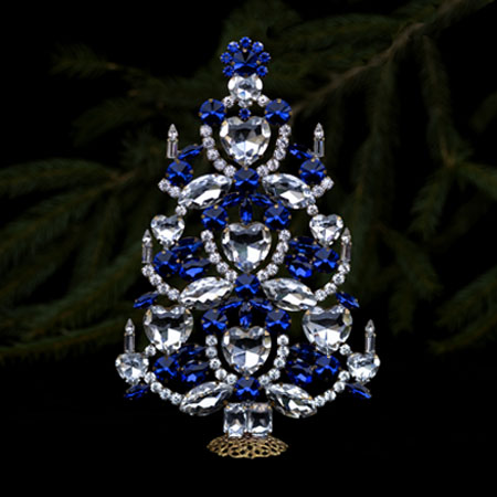 Christmas tree - handcrafted decoration with clear and blue crystals.