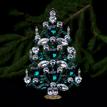 Christmas tree - handcrafted decoration with clear and green crystals.