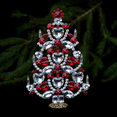 Christmas Tree with red crystal. Handmade tabletop decoration.