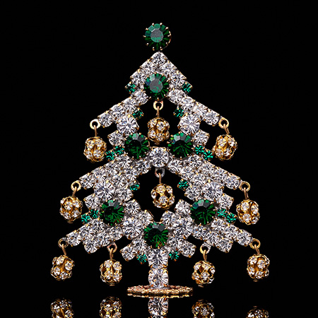Dazzling Christmas tree handmade with emerald green rhinestones