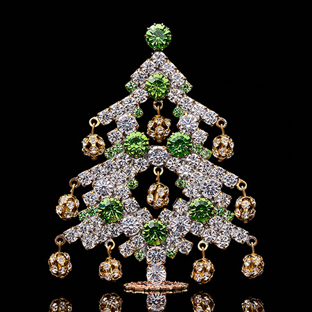 Dazzling Christmas tree handmade with light green rhinestones