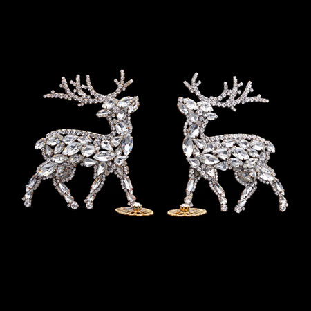 Dashing reindeers - Christmas decoration with clear rhinestones.