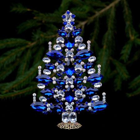 Decorated Christmas tree with Clear and Sapphire handcrafted Czech Christmas tree.