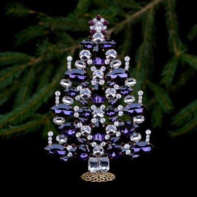 Tabletop Christmas tree - clear and black rhinestones - handmade Czech Christmas tree.