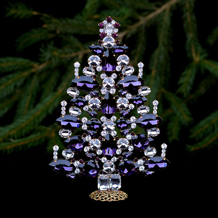 Tabletop Christmas tree - clear and black rhinestones - handmade Czech Christmas tree.