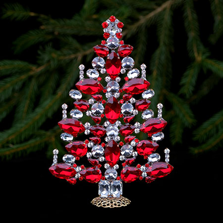 Table top Christmas decoration - Czech Christmas tree with clear and LT Siam crystals.