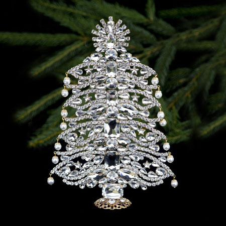 Decorative tabletop vintage Xmas tree - handcrafted with clear crystals.