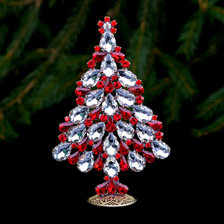 Delightful Xmas tree, handcrafted with red crystals.